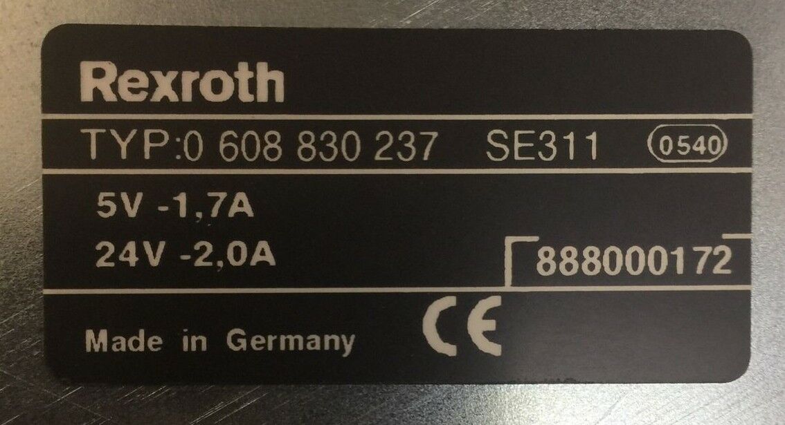 REXROTH TYP: 0 608 830 237 SE311 TIGHTENING CONTROLLER 5V 1.7A 24V 2.0A