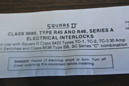 SQUARE D 9999 R-45 Ser. A / SPDT ELECTRICAL INTERLOCK / 75645