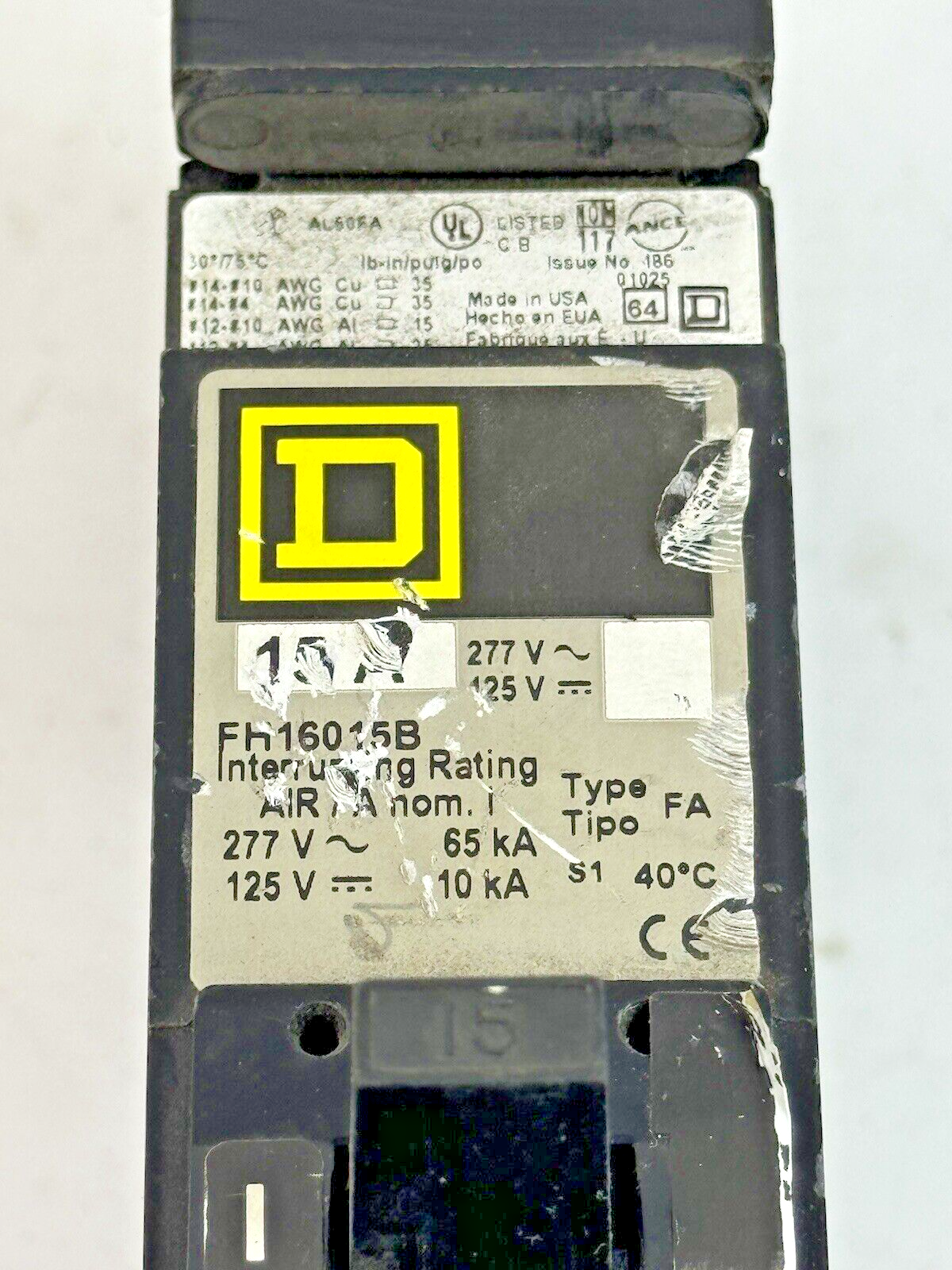 SQUARE D - FH16015B - I-LINE MOLDED CASE CIRCUIT BREAKER - 1 POLE/ 15 A/ 277VAC