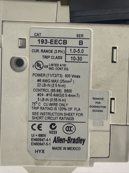 ALLEN BRADLEY REVERSING STARTER 104-C09D22 600VAC 25A COIL 120V 60HZ 193-EECB