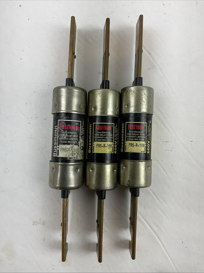 FUSETRON FRS-R 100 TIME DELAY DUAL ELEMENT 600VAC 100A CLASS K5 FUSE (LOT OF 3)