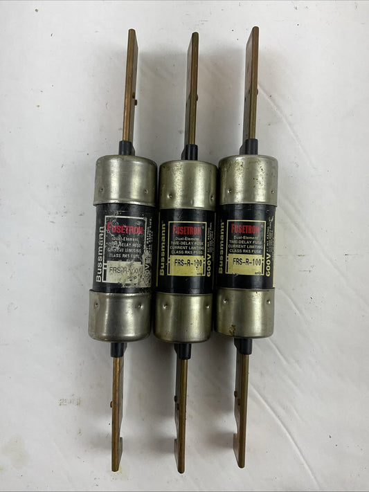 FUSETRON FRS-R 100 TIME DELAY DUAL ELEMENT 600VAC 100A CLASS K5 FUSE (LOT OF 3)