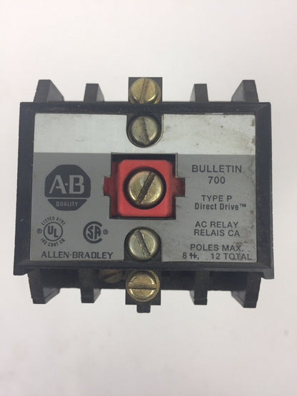 ALLEN BRADLEY 700-P1200A1 SER B AC RELAY 115-120V 60HZ 110V 50HZ COIL