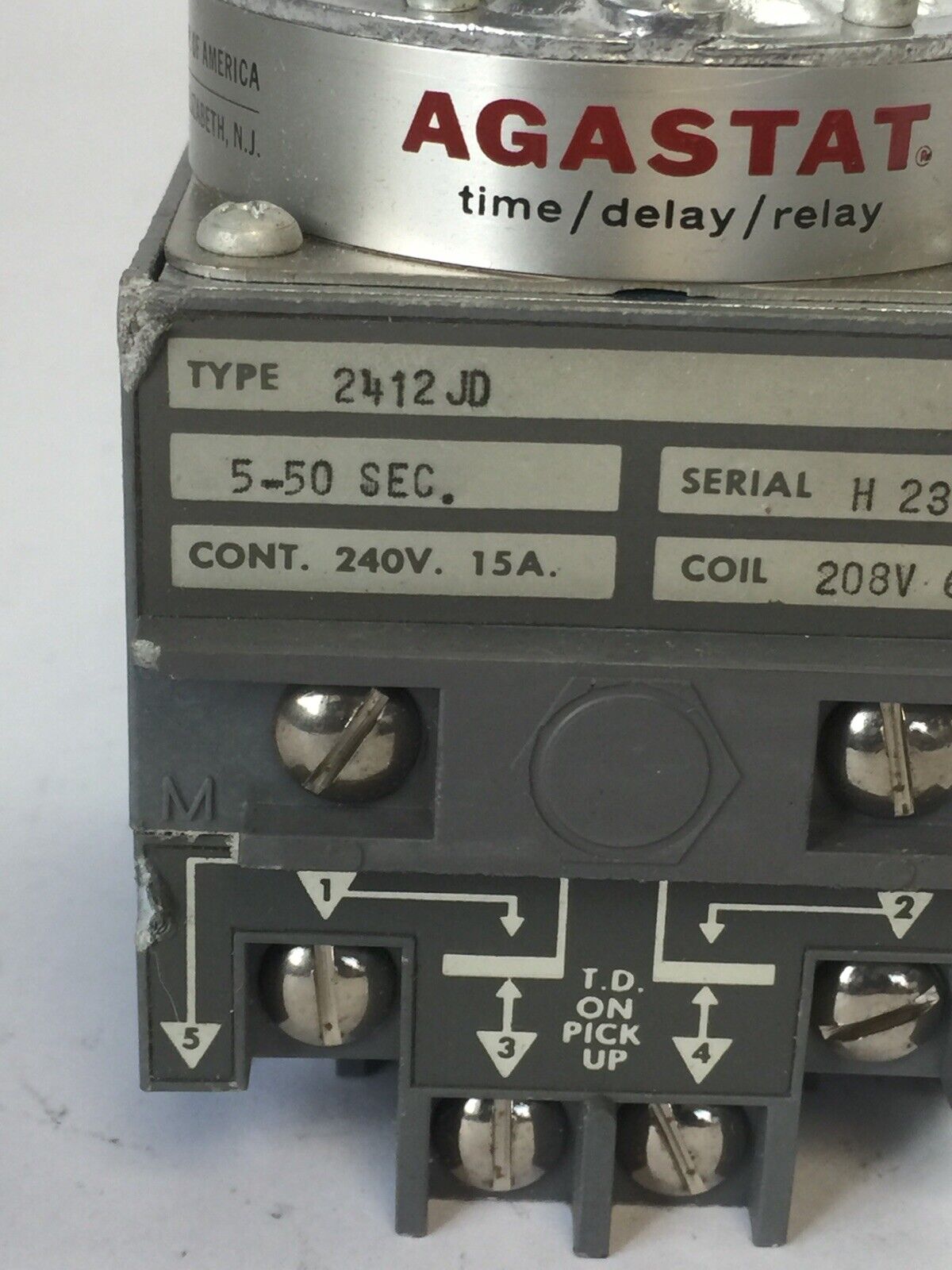 AGASTAT 2412JD TIME DELAY RELAY 240V 15A 5-50 SEC