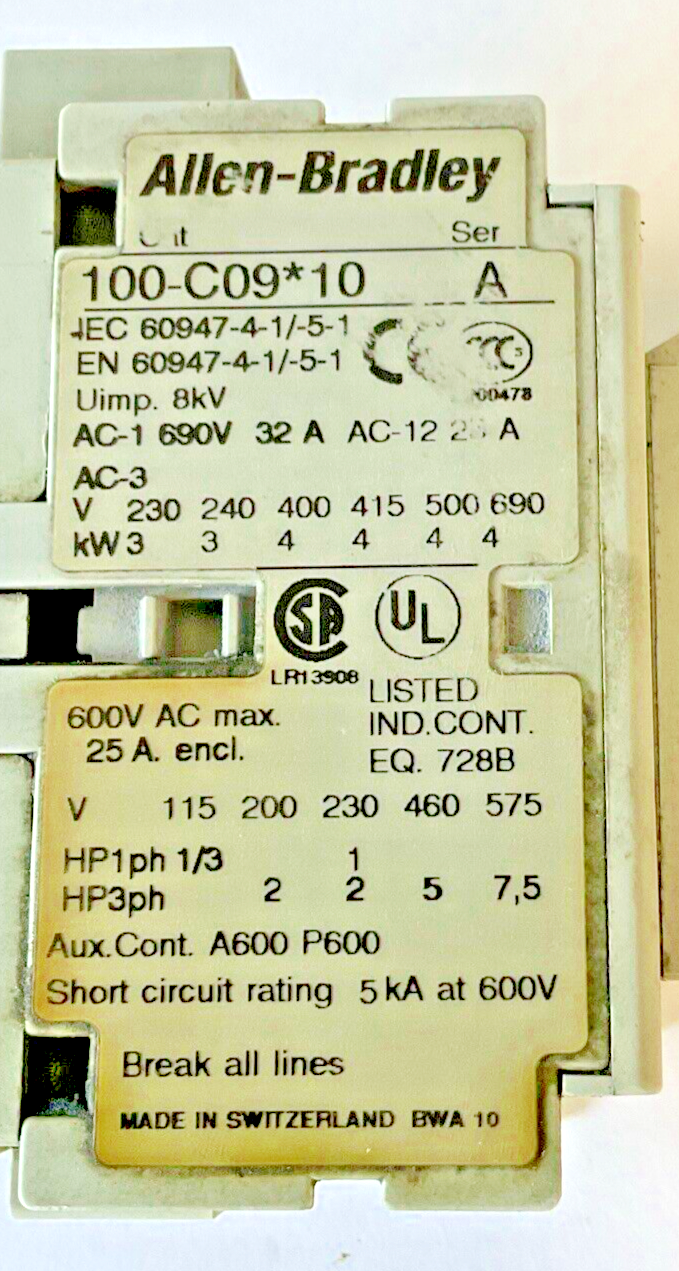 ALLEN BRADLEY 100-C09*10 CONTACTOR SER.A  W/100-F AUX CONTACT SER.A