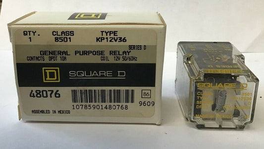SQUARE D 8501 KP-12V36 GENERAL PURPOSE RELAY CONTACTS DPDT 10A COIL 12V 50/60HZ