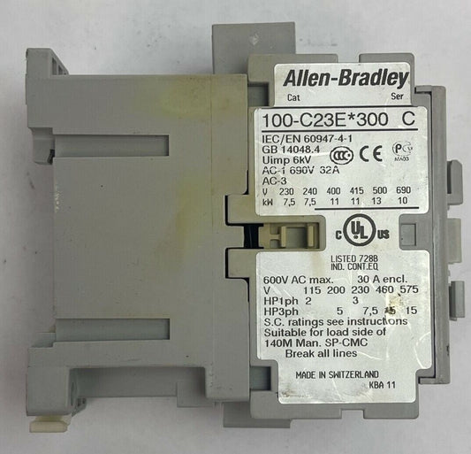 ALLEN BRADLEY 100-C23E*300 CONTACTOR SER C 600VAC 30A 15HP COIL 24VDC