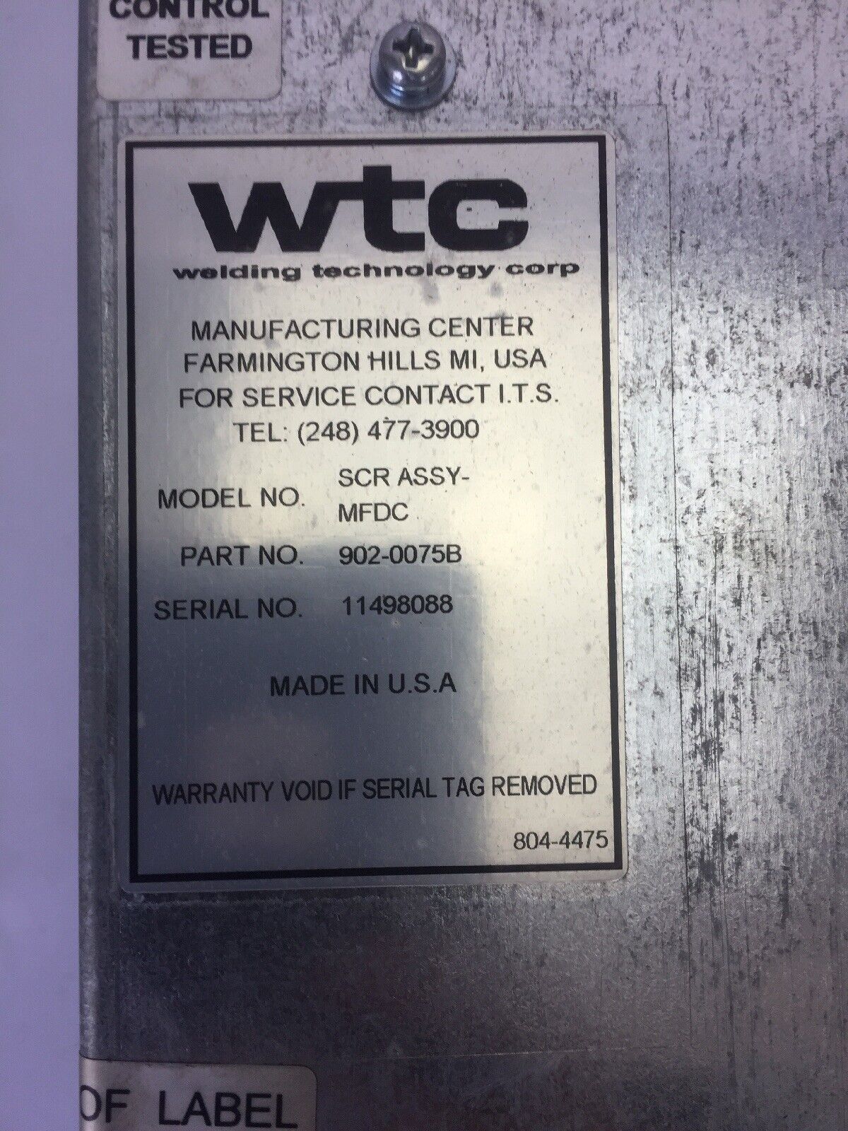 WTC SCR ASSY-MFDC CONTROLLER MODULE