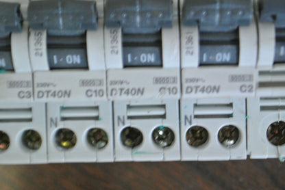 MERLIN GERIN C60N D10A + DT40N C2, C3, C6, C10 CIRCUIT BREAKERS on RAIL