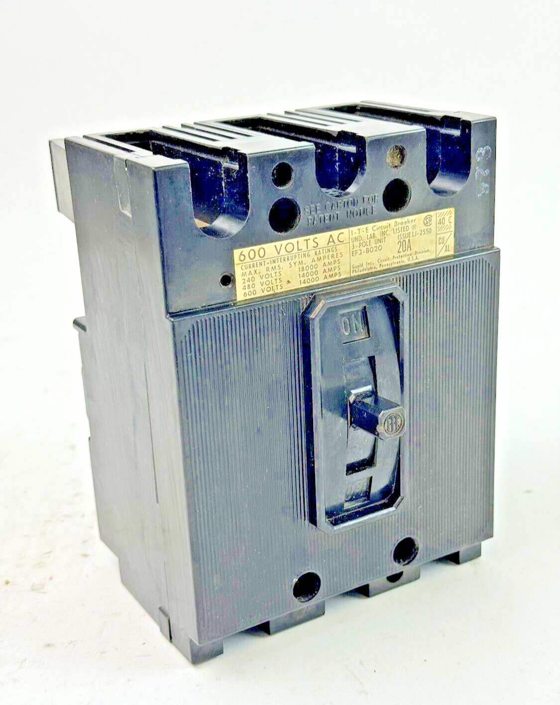 ITE / SIEMENS - EF3-B020 - MOLDED CASE CIRCUIT BREAKER - 3 POLE/20A/600 VAC