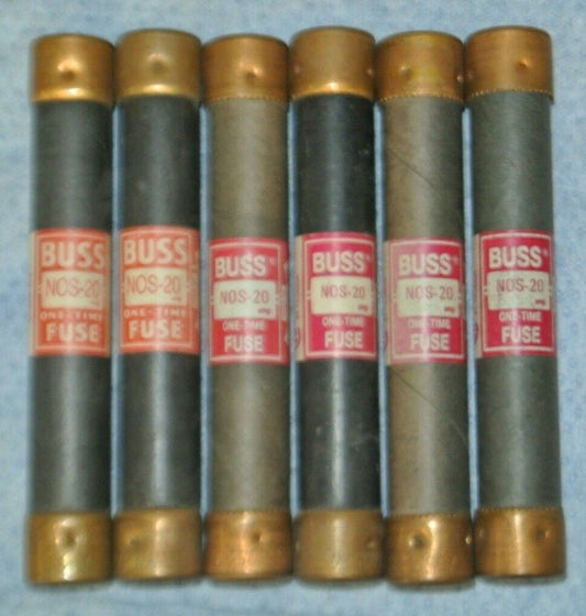 LOT of 6 / BUSS NOS20 ONE-TIME FUSE / 20A / 600V