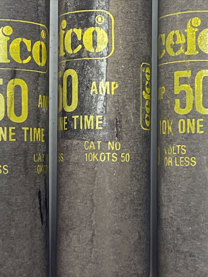 CEFCO 10KOTS50 10K ONE TIME FUSE 600VAC 50AMP CLASS H (LOT OF 3)