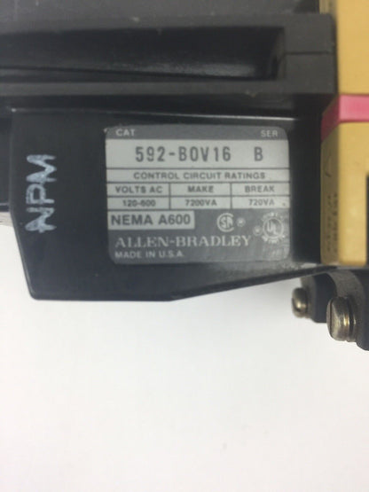 Allen Bradley 592-B0V16 Overload Relay SER B 120-600VAC