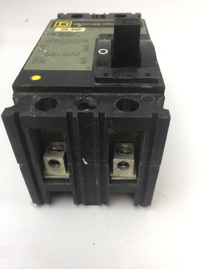 SQUARE D FAL26020 CIRCUIT BREAKER 600 VAC 250 VDC 20 AMP 2 POLE SERIES 2