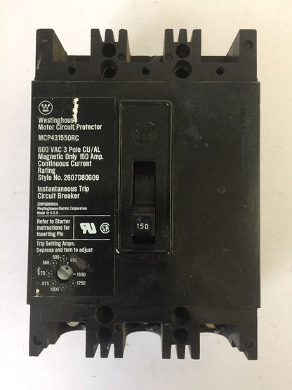 WESTINGHOUSE MCP431550RC MOTOR CIRCUIT PROTECTOR 150AMP 600VAC 3POLE 2607D80G09