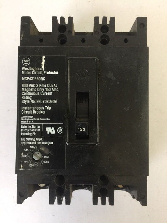 WESTINGHOUSE MCP431550RC MOTOR CIRCUIT PROTECTOR 150AMP 600VAC 3POLE 2607D80G09