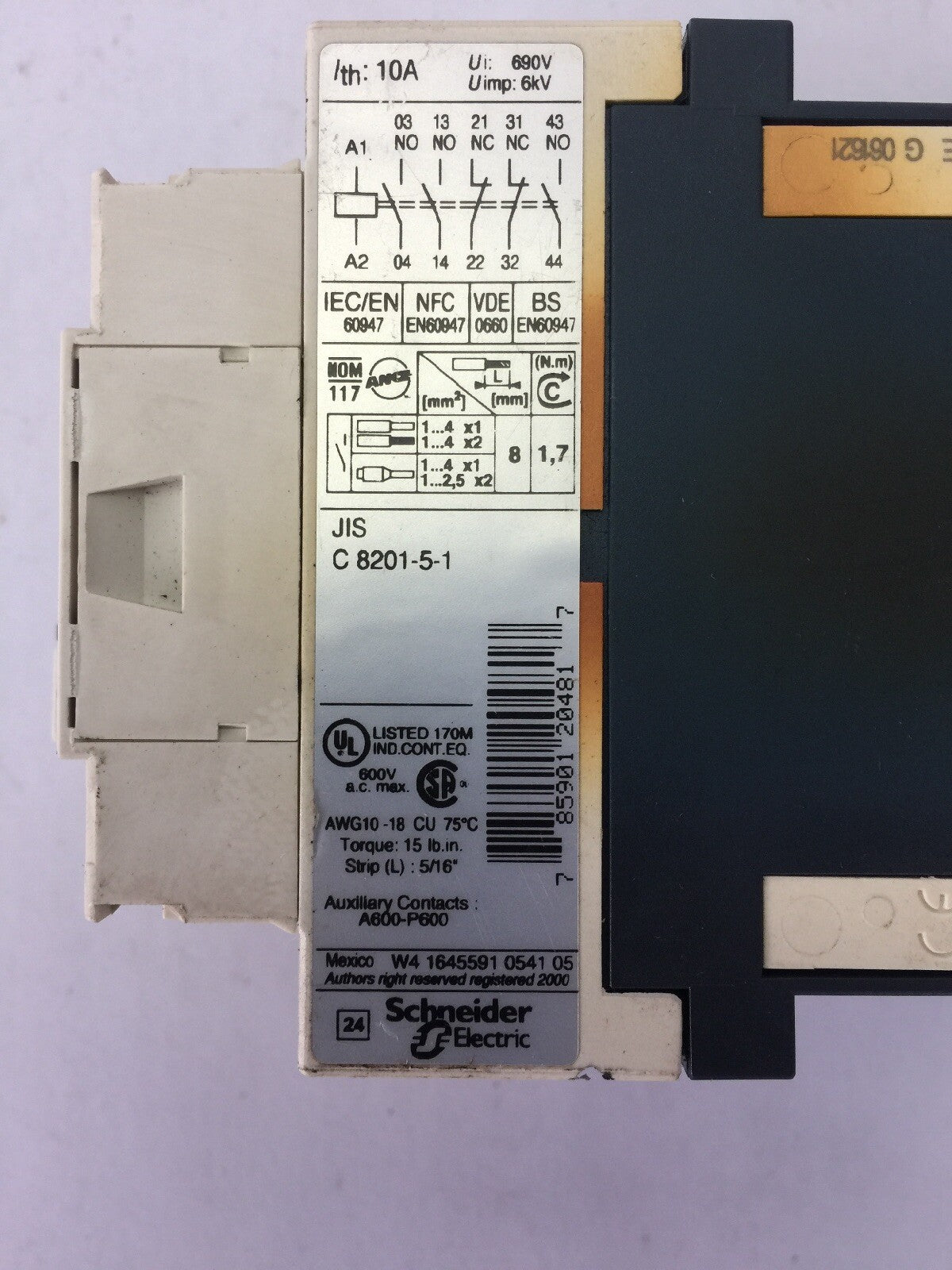 SCHNEIDER TELEMECANIQUE CAD32BD CONTROL RELAY 10A 600VAC COIL 24VDC LAD4TBDL 24V