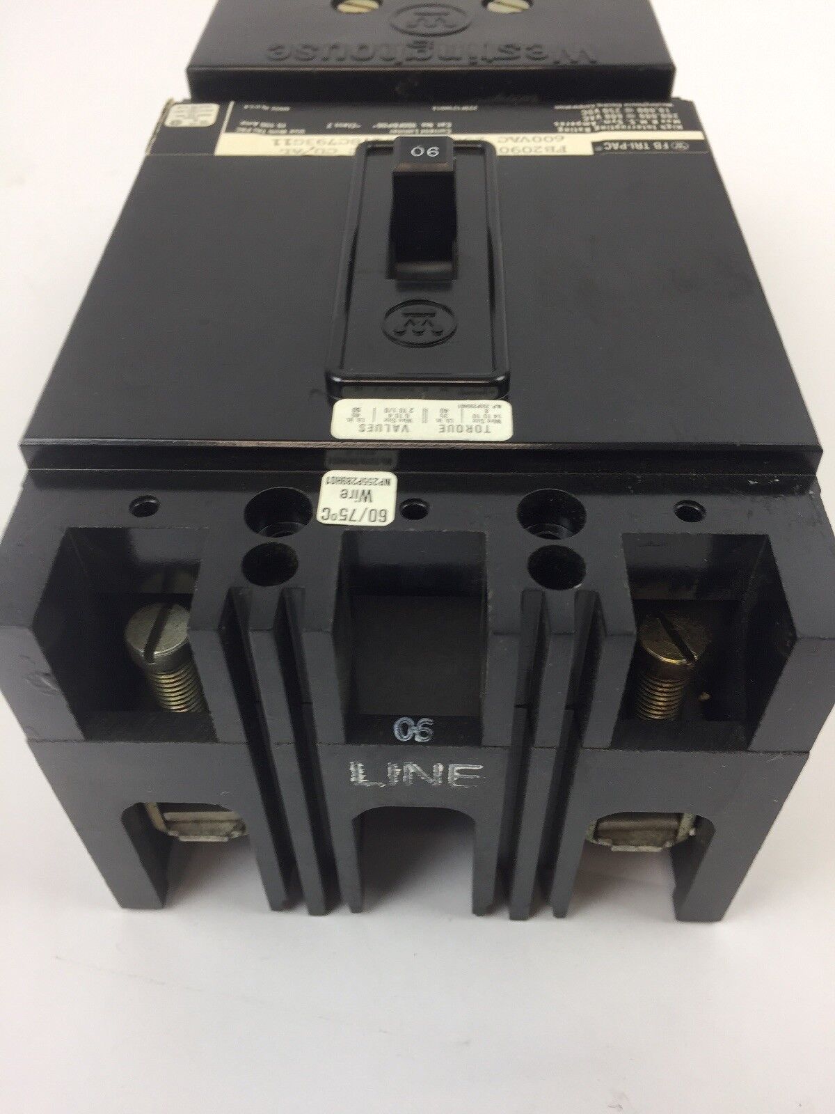 WESTINGHOUSE FB2090PL TRI PAC CKT BRKR 2P 90A 40C 600 VAC 250 VDC
