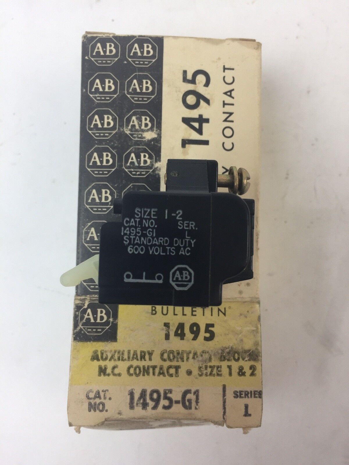 ALLEN BRADLEY 1495-G1 AUXILIARY CONTACT BLOCK N.C. CONTACT SIZE 1 & 2 SERIES L