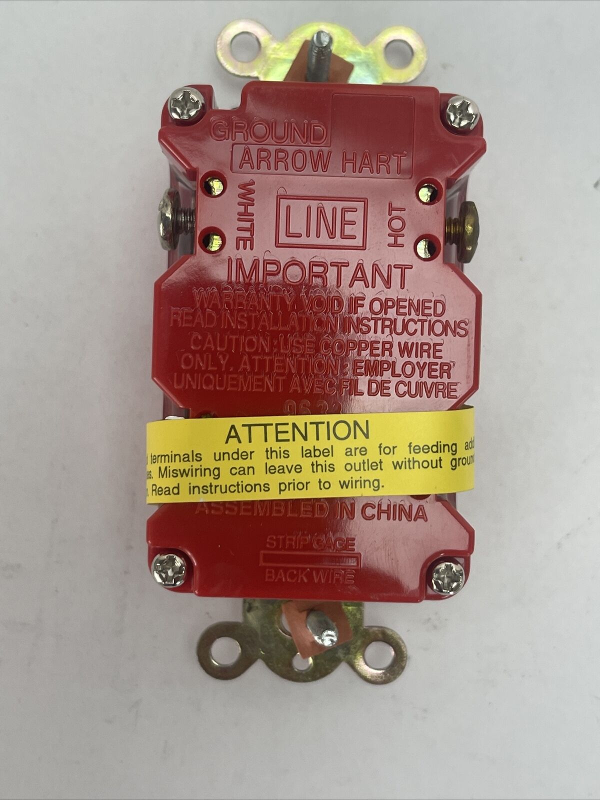 ARROW HART GF8200RED GFCI DUPLEX RECEPTACLE 15A 125V HOSPITAL GRADE