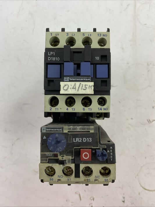 TELEMECANIQUE STARTER LP1D1810 600VAC CONTACTOR 24VDC COIL LR2D1308 RELAY 2.5-4A