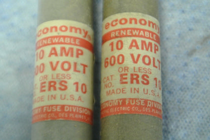 LOT of 2 / ECONOMY ERS10 CLASS H RENEWABLE FUSES / 10A / 600V / NEW SURPLUS