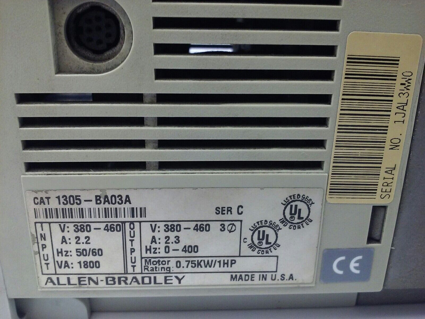 ALLEN BRADLEY 1305-BA03A SER. C, AC DRIVE, INPUT: 380/460V, 2.2A, 50/60HZ,1800VA
