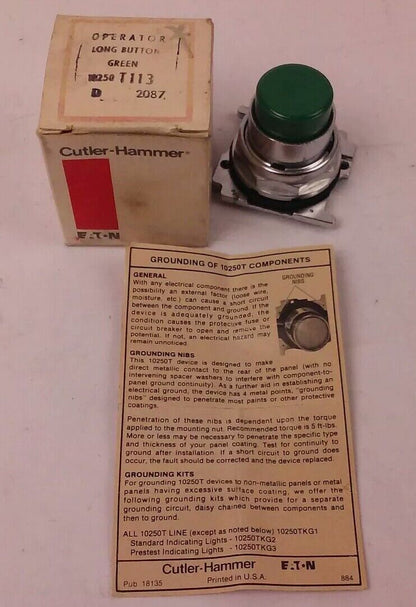 CUTLER HAMMER, 10250T115, 10250T,OPERATOR LONG BUTTON GREEN, NEW