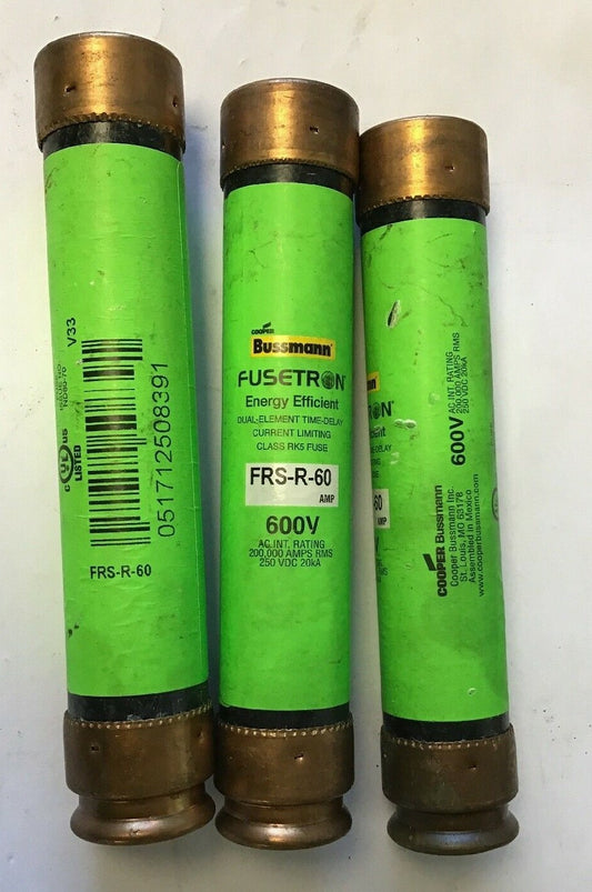 BUSSMAN FRS-R-60 AMP FUSETRON ENERGY EFF. 600V DUAL-ELEM TIME DELAY CLASS RK5