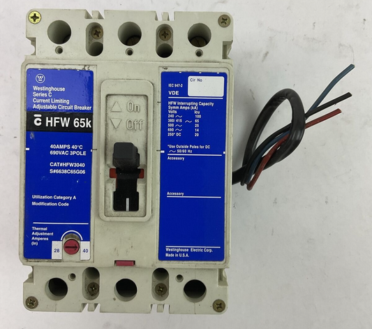 WESTINGHOUSE HFW3040 6638C65G06 40A 690VAC 3P SER C CURRENT LIMITING ADJ CIRCUIT