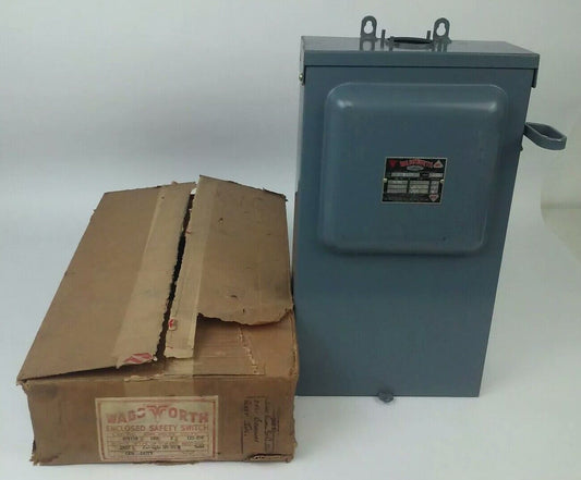 WADSWORTH 07813B FUSIBLE SAFETY SWITCH 3P 125-250V 240VAC 100A 15HP RAINTIGHT