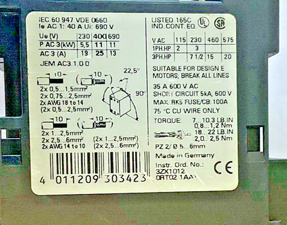SIEMENS 3RT1026-1B..4 CONTACTOR 24VDC 35A 600V