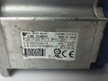 YASKAWA SJME-02AMB41 AC SERVO MOTOR, 200W, 200V, 32.4A, 1.1A. 0.637N.M, PARTS