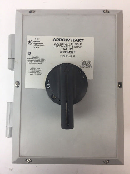ARROW HART AH30MS2F DISCONNECT SWITCH 30A 600VAC FUSIBLE TYPE 3T,4X,12 ENCLOSED