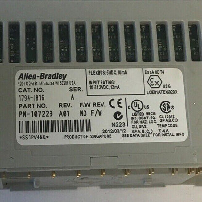 ALLEN BRADLEY 1794-IB16 SER.A REV.A01 NO F/W INPUT MODULE 1794-TB3 SER.A BASE