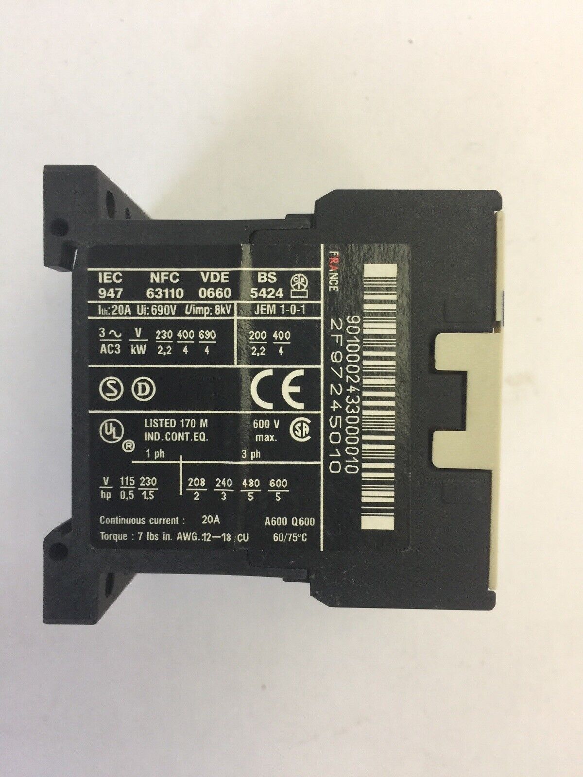 TELEMECANIQUE LP4K0901 CONTACTOR 600VAC 20A 5HP