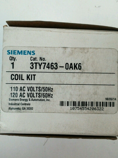 SIEMENS 3TY7463-OAK6 COIL KIT 110AC VOLT/50Hz 120AC VOLT/60Hz