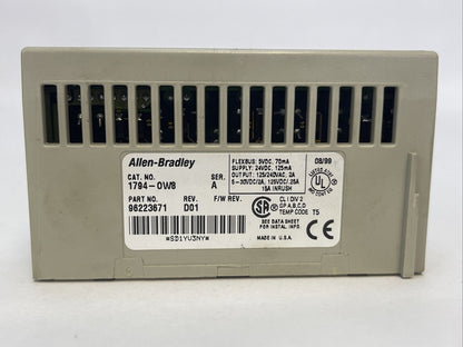 ALLEN BRADLEY 1794-OW8 RELAY OUTPUT MODULE REV D01 SUPPLY 24VDC FLEXBUS 5VDC