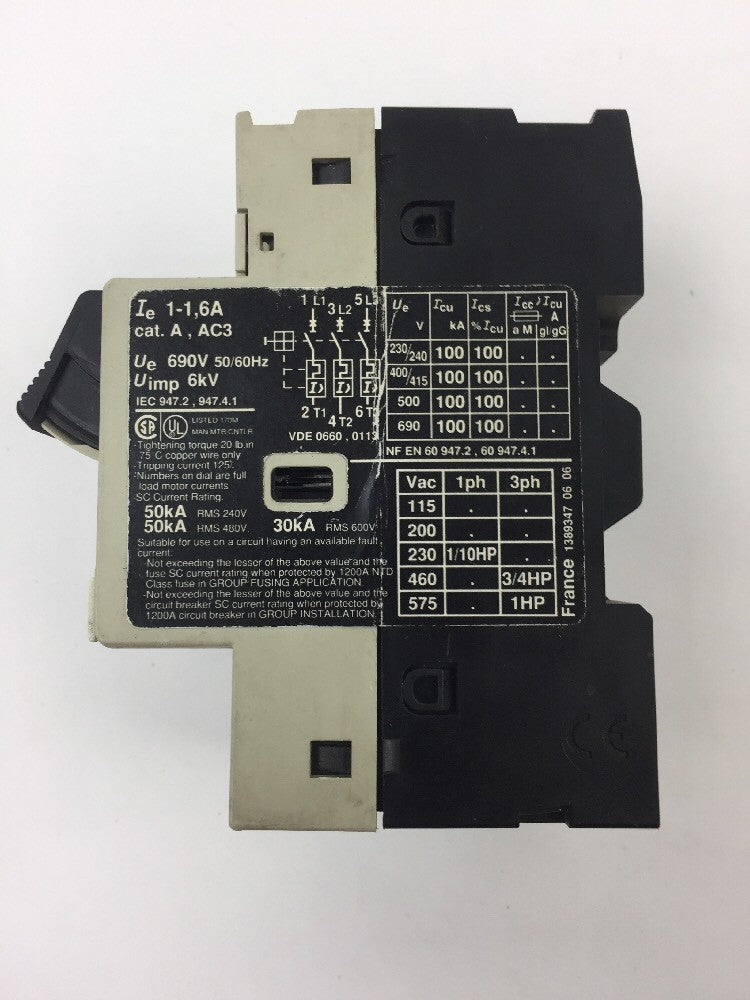TELEMECANIQUE GV2-MO6  MOTOR CIRCUIT BREAKER 1-1.6 A