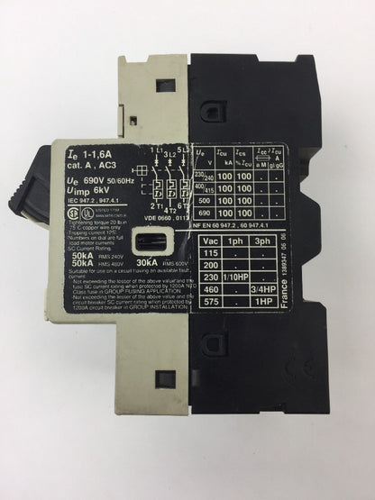 TELEMECANIQUE GV2-MO6  MOTOR CIRCUIT BREAKER 1-1.6 A
