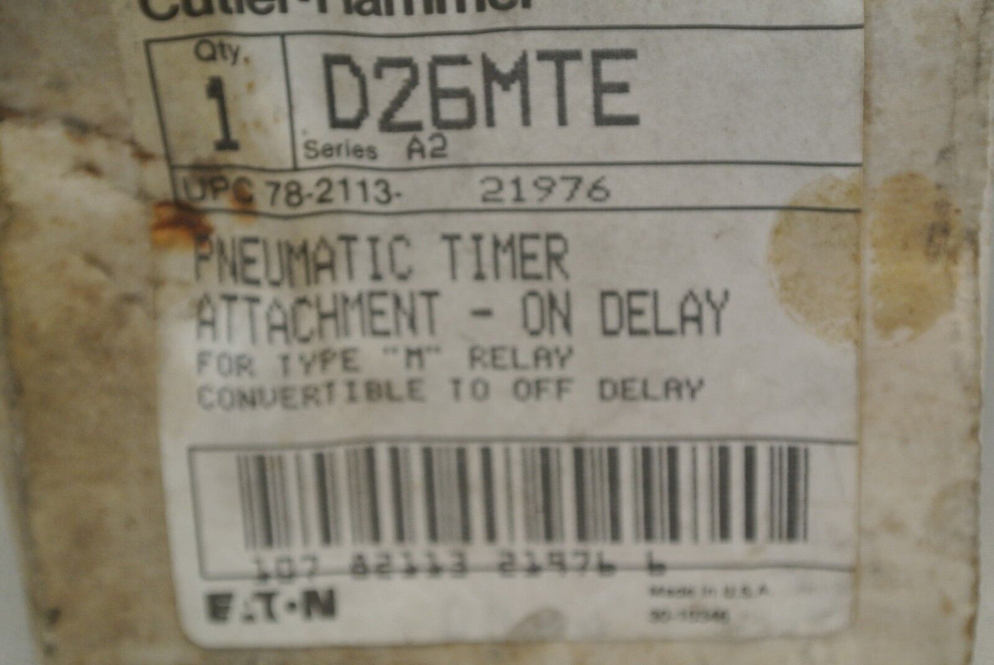 CUTLER-HAMMER D26MTE / TYPE M PNEUMATIC TIMER ATTACHMENT - ON DELAY