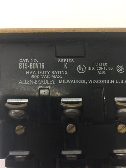 ALLEN BRADELY 815-B0V16 OVERLOAD RELAY SER K 600VAC