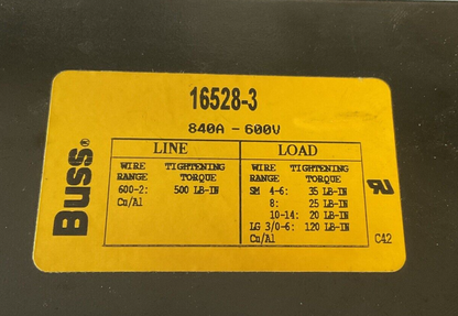 BUSS 16528-3 POWER DISTRIBUTION BLOCK 600V 840A