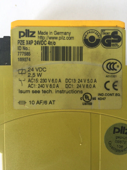 PILZ PZE X4P 24VDC 4n/o SAFETY RELAY 24 VDC 2.5W