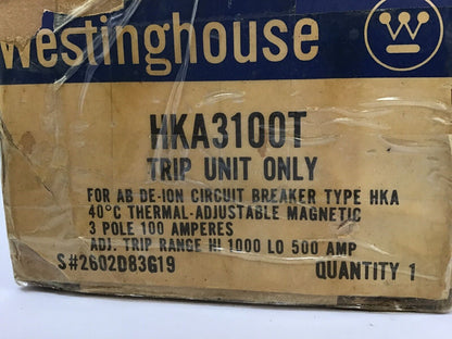 WESTINGHOUSE HKA3100T TRIP UNIT ONLY 3POLE 100 AMP