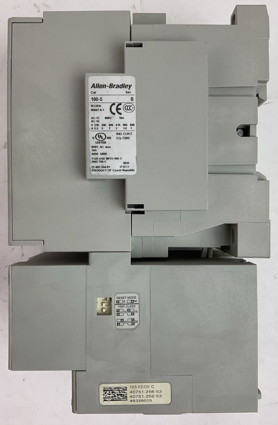 ALLEN BRADLEY STARTER (300-DOD*930 CONTACTOR COIL 24VDC 193EEGE OVERLOAD RELAY)