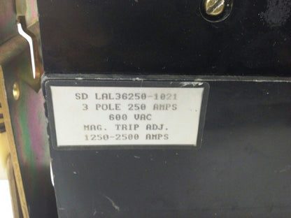 SQ. D LAL36250-1021 CIRCUIT BREAKER SHUNT TRIP,3P,250A,600V,MAG. TRIP 1250-2500A