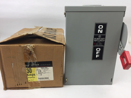 GE TH2261RDC HEAVY DUTY SAFETY SWITCH 2 POLE 2 WIRE 30 AMP VOLTS: 600VDC/250VDC