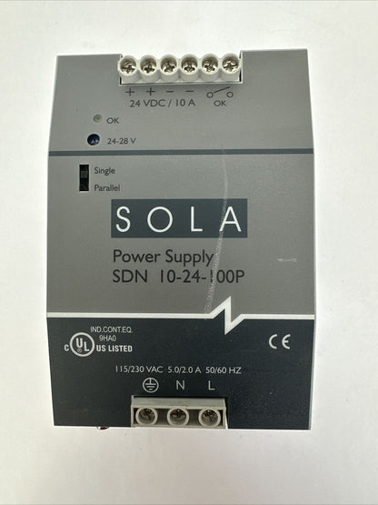 SOLA SDN 10-24-100P POWER SUPPLY 24VDC 10A 115/230VAC 5.0/2.0A