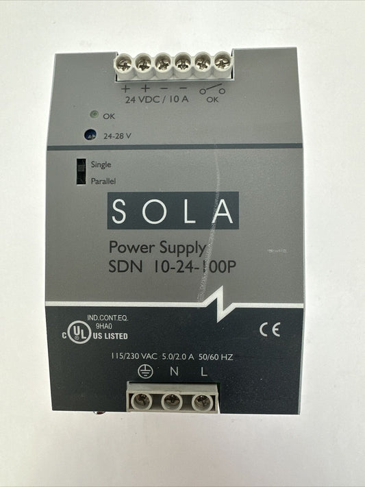 SOLA SDN 10-24-100P POWER SUPPLY 24VDC 10A 115/230VAC 5.0/2.0A